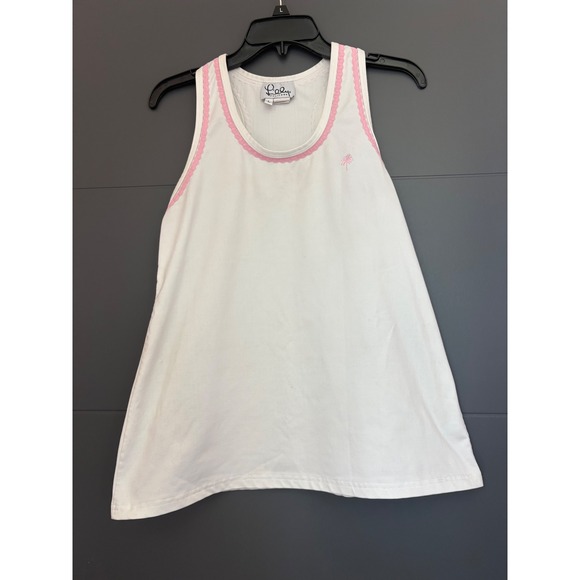Lilly Pulitzer Tops - Lilly Pulitzer Womens White Pink Rickrack Palm Tree Racerback Tank Top Large
